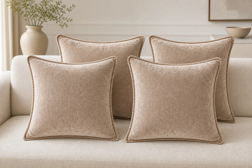 Cozy Haven Velvet Throw Pillow Covers Set - Warm Beige