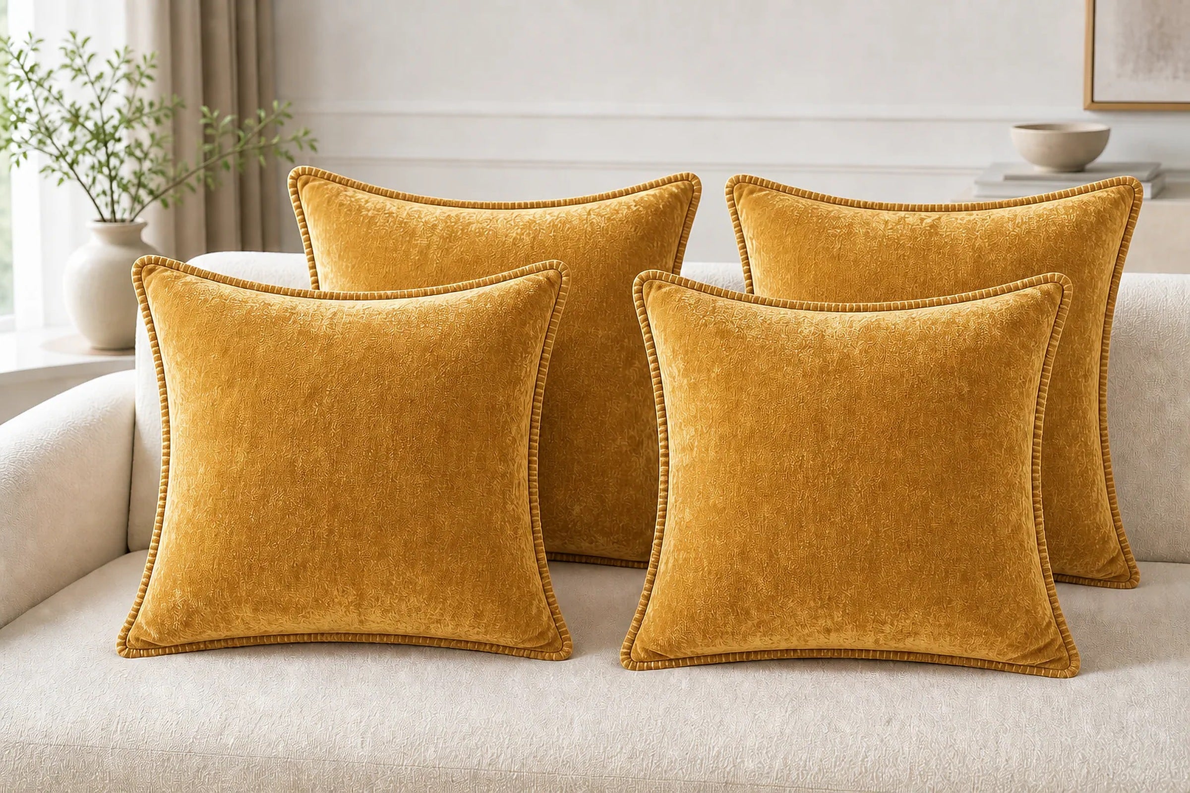 Cozy Haven Velvet Throw Pillow Covers Set - Yellow