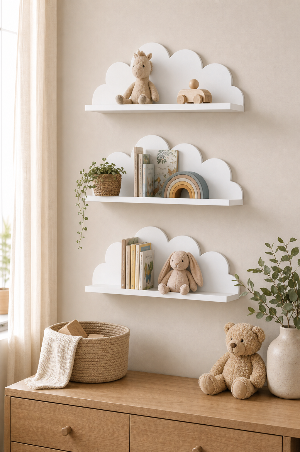 Cozy Haven Floating Cloud Wall Shelf Set - three-piece floating cloud wall shelf nursery lifestyle