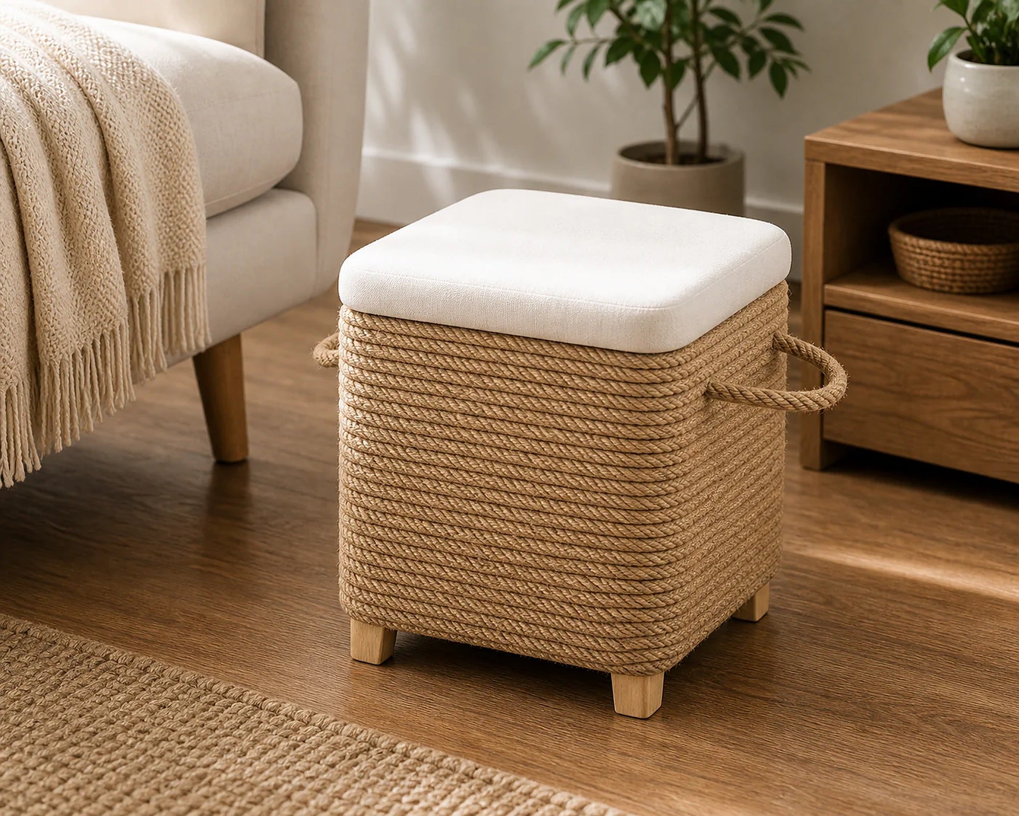 Cozy Haven Woven Rope Storage Ottoman lifestyle image 2