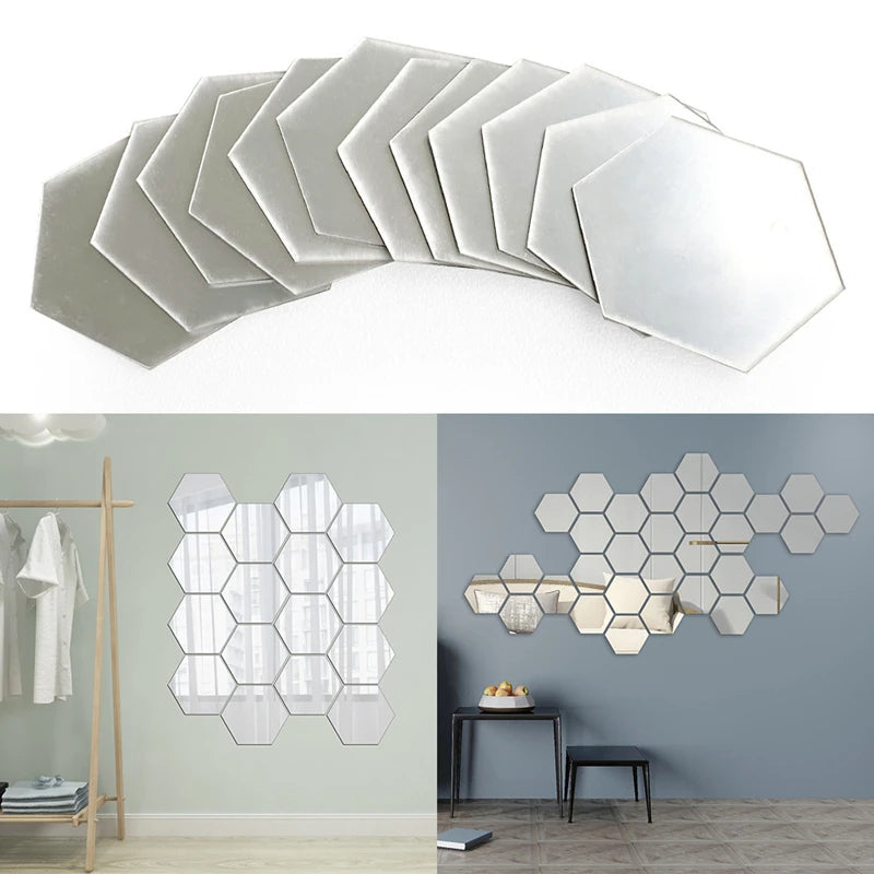 Solid hexagon mirror wall sticker set product view