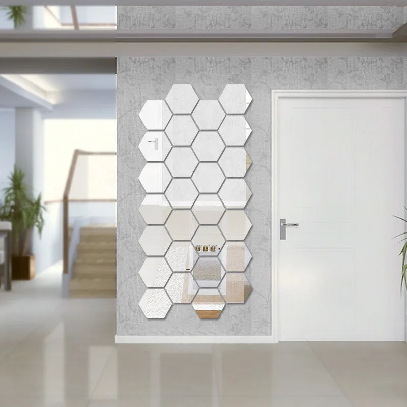 Solid hexagon mirror wall stickers layout view