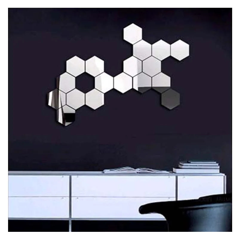 Hexagon mirror wall sticker tile size view