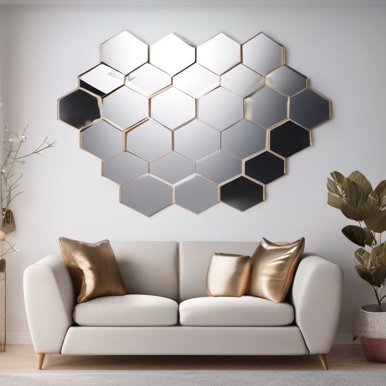 Cozy Haven lifestyle image for Cozy Haven Hexagonal Mirror Wall Decor Set - 12 Pack Removable Geometric Stickers - Living Room & Bedroom