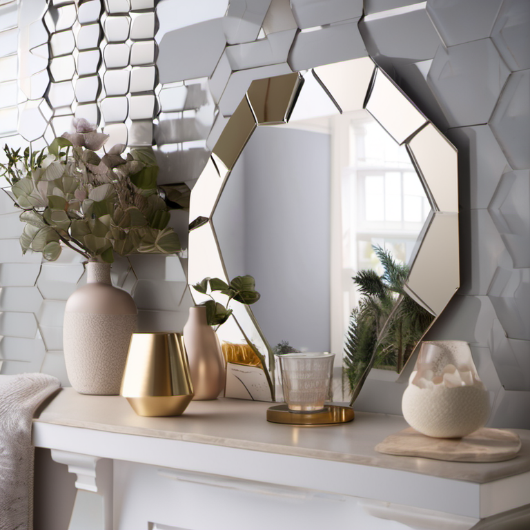 Cozy Haven lifestyle image for Cozy Haven Hexagonal Mirror Wall Decor Set - 12 Pack Removable Geometric Stickers - Living Room & Bedroom
