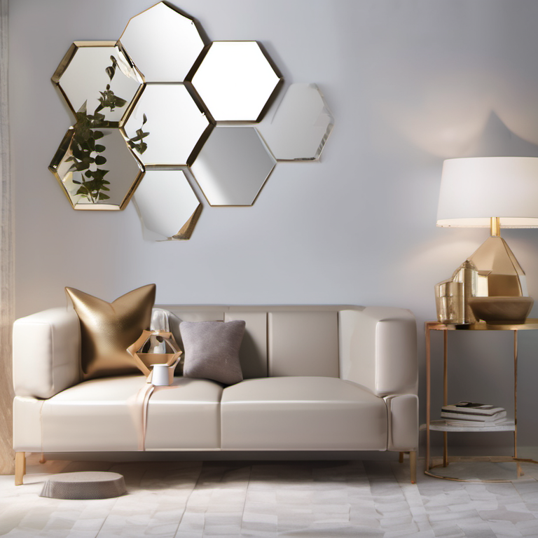 Cozy Haven lifestyle image for Cozy Haven Hexagonal Mirror Wall Decor Set - 12 Pack Removable Geometric Stickers - Living Room & Bedroom