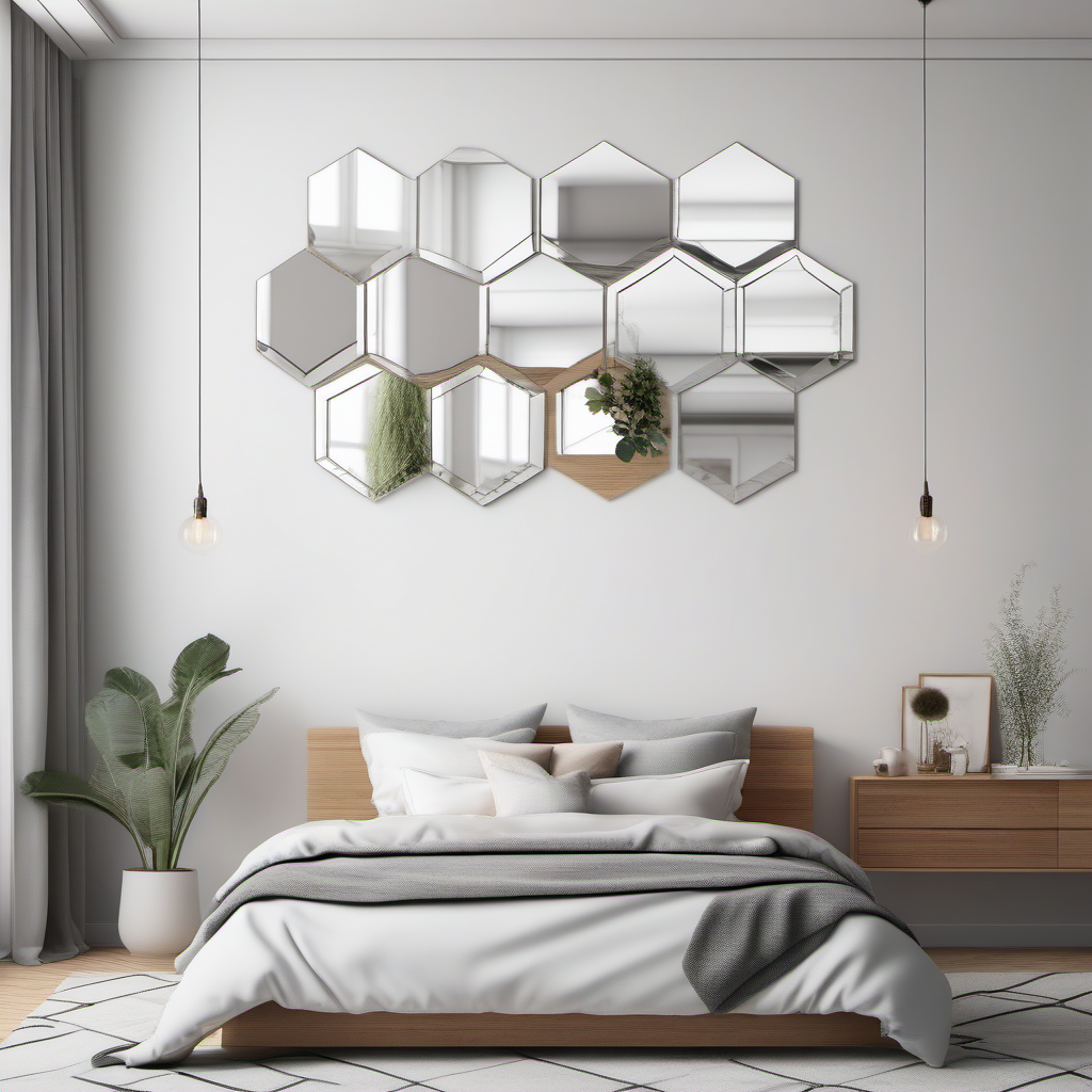 Cozy Haven lifestyle image for Cozy Haven Hexagonal Mirror Wall Decor Set - 12 Pack Removable Geometric Stickers - Living Room & Bedroom