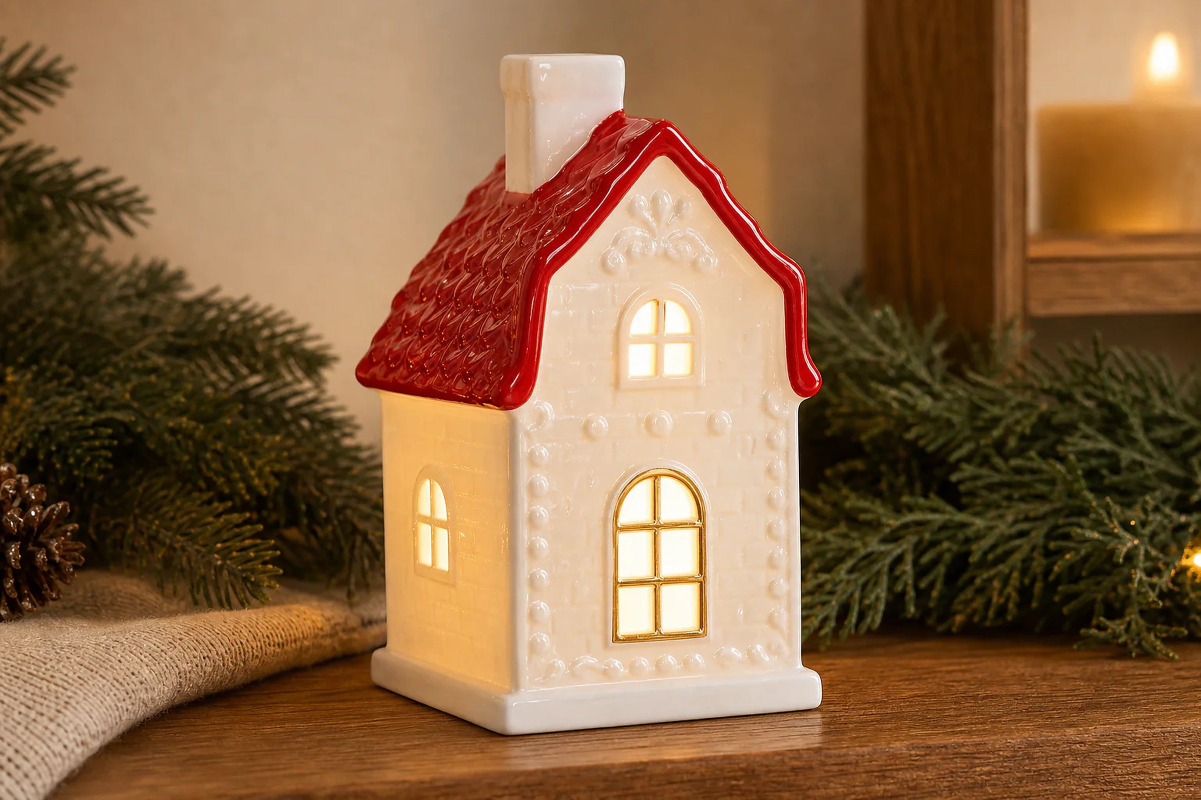 Cozy Haven LED Ceramic Holiday Village Collection lifestyle image 2 for Red-Roof House