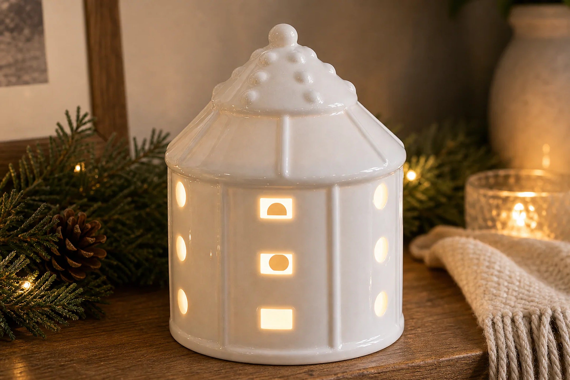 Cozy Haven LED Ceramic Holiday Village Collection lifestyle image 5 for Round Lantern House