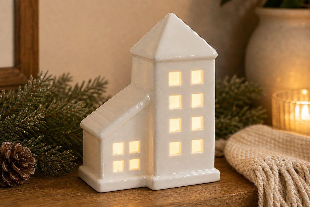 Cozy Haven LED Ceramic Holiday Village Collection lifestyle image 7 for Two-Tower White House