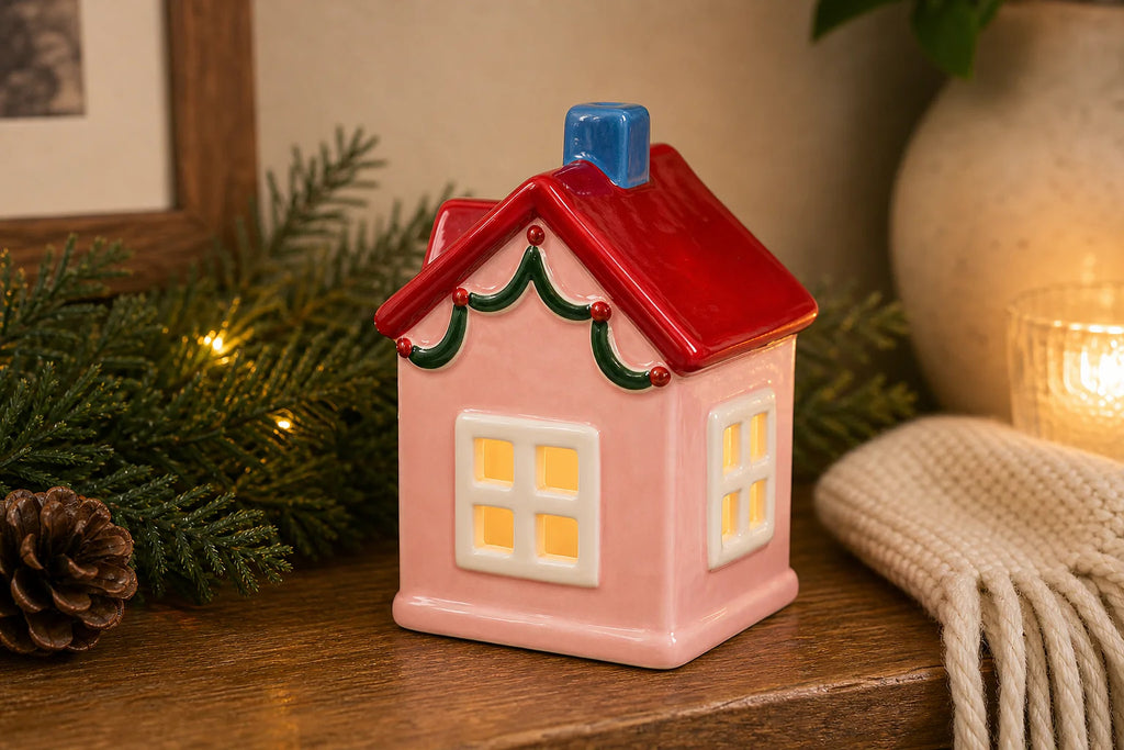 Cozy Haven LED Ceramic Holiday Village Collection lifestyle image 11 for Pink Cottage