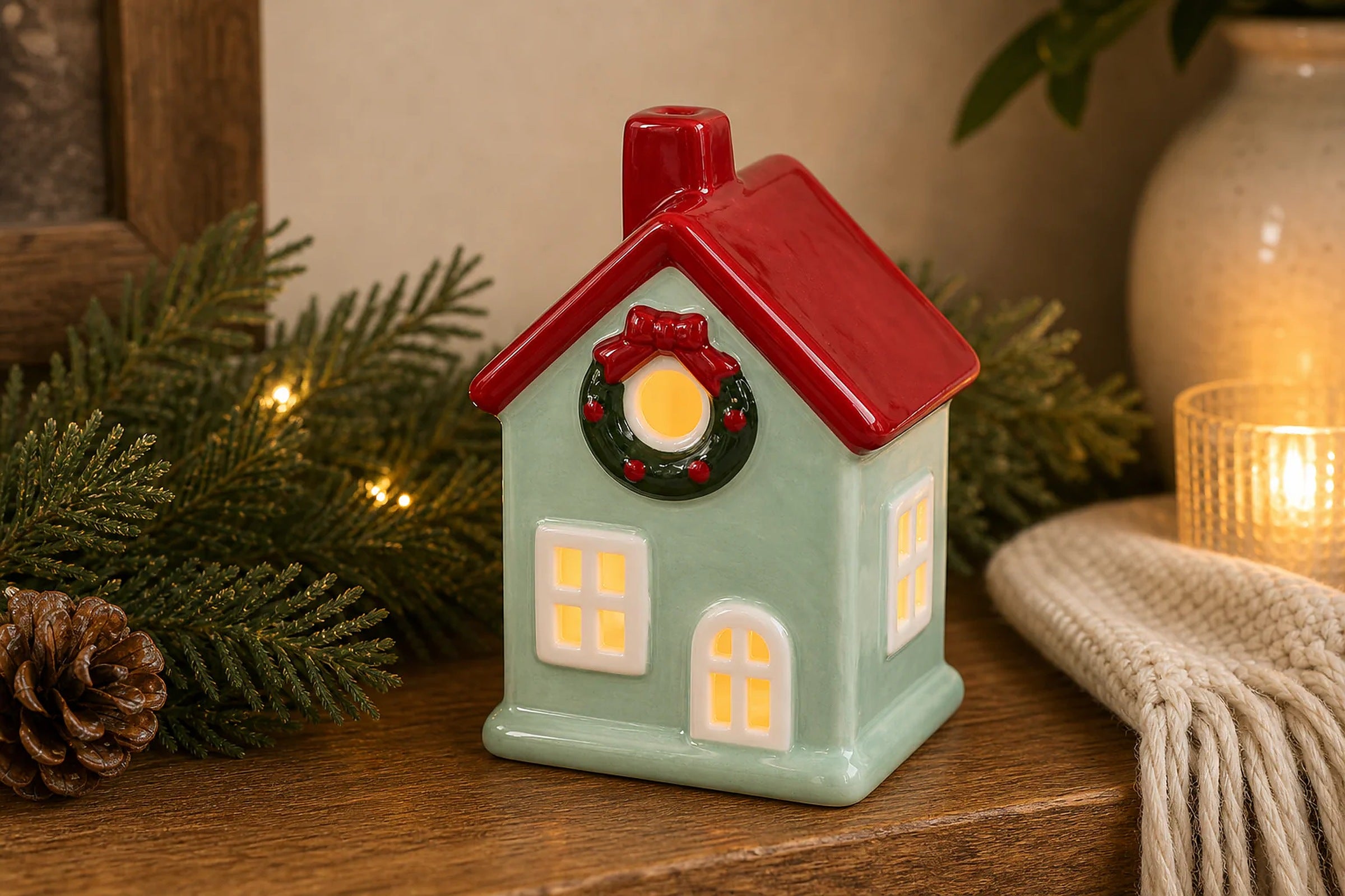 Cozy Haven LED Ceramic Holiday Village Collection lifestyle image 12 for Mint Cottage