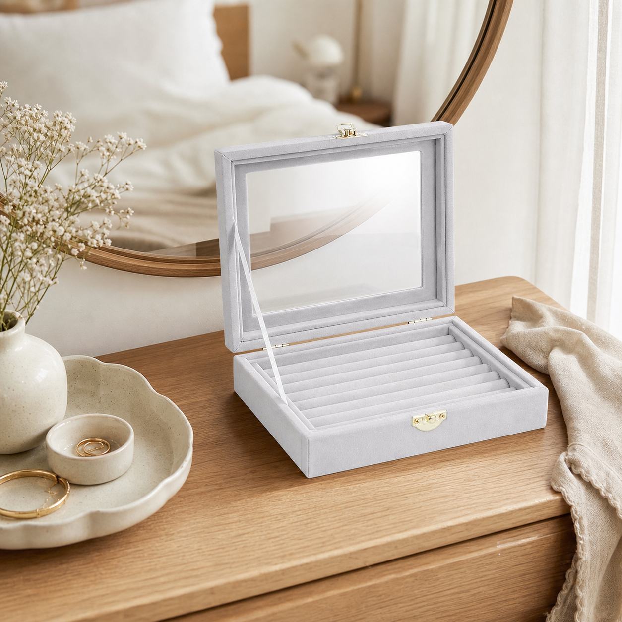 Cozy Haven Velvet Jewelry Storage Tray Organizer - Gray velvet jewelry organizer bedroom styling