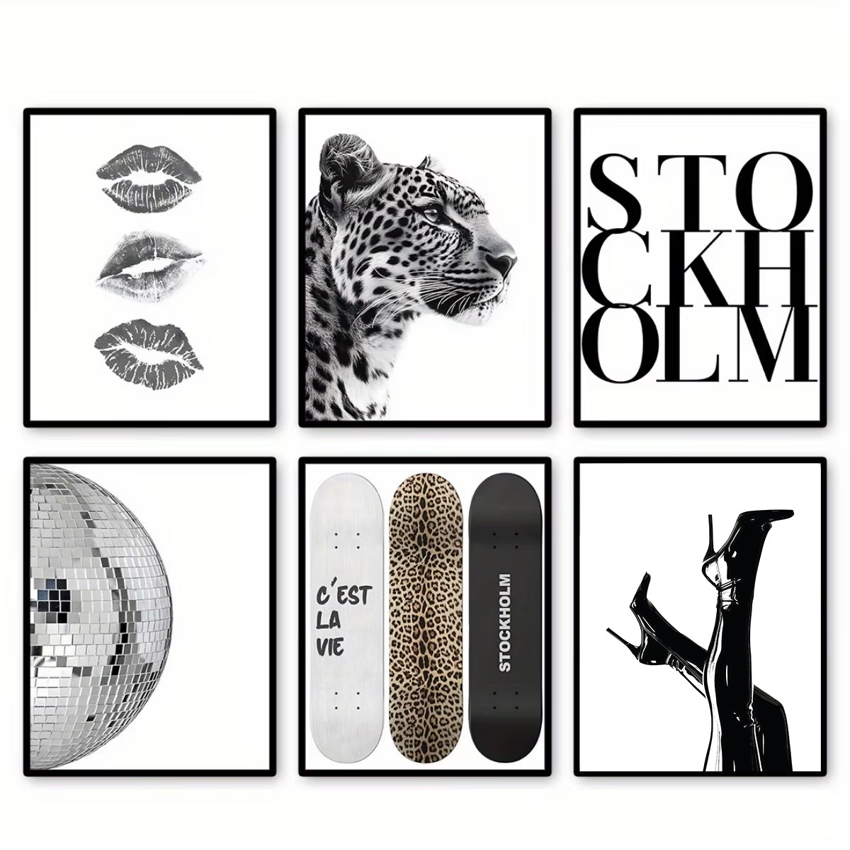 Cozy Haven Black-and-White Abstract Canvas Print Set - 6 Piece - product view 1
