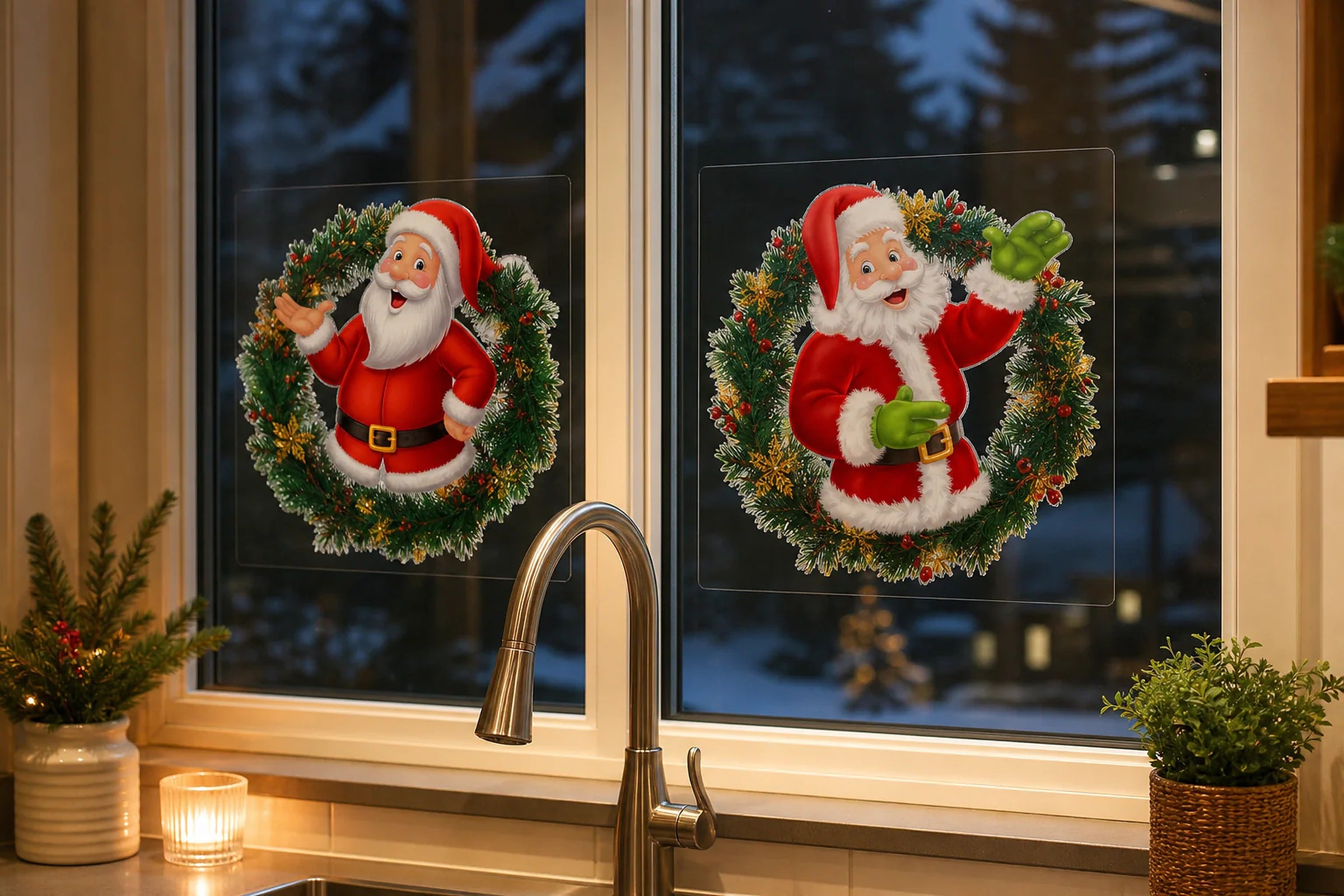 Cozy Haven Christmas Window Sticker Set styled lighting view 2