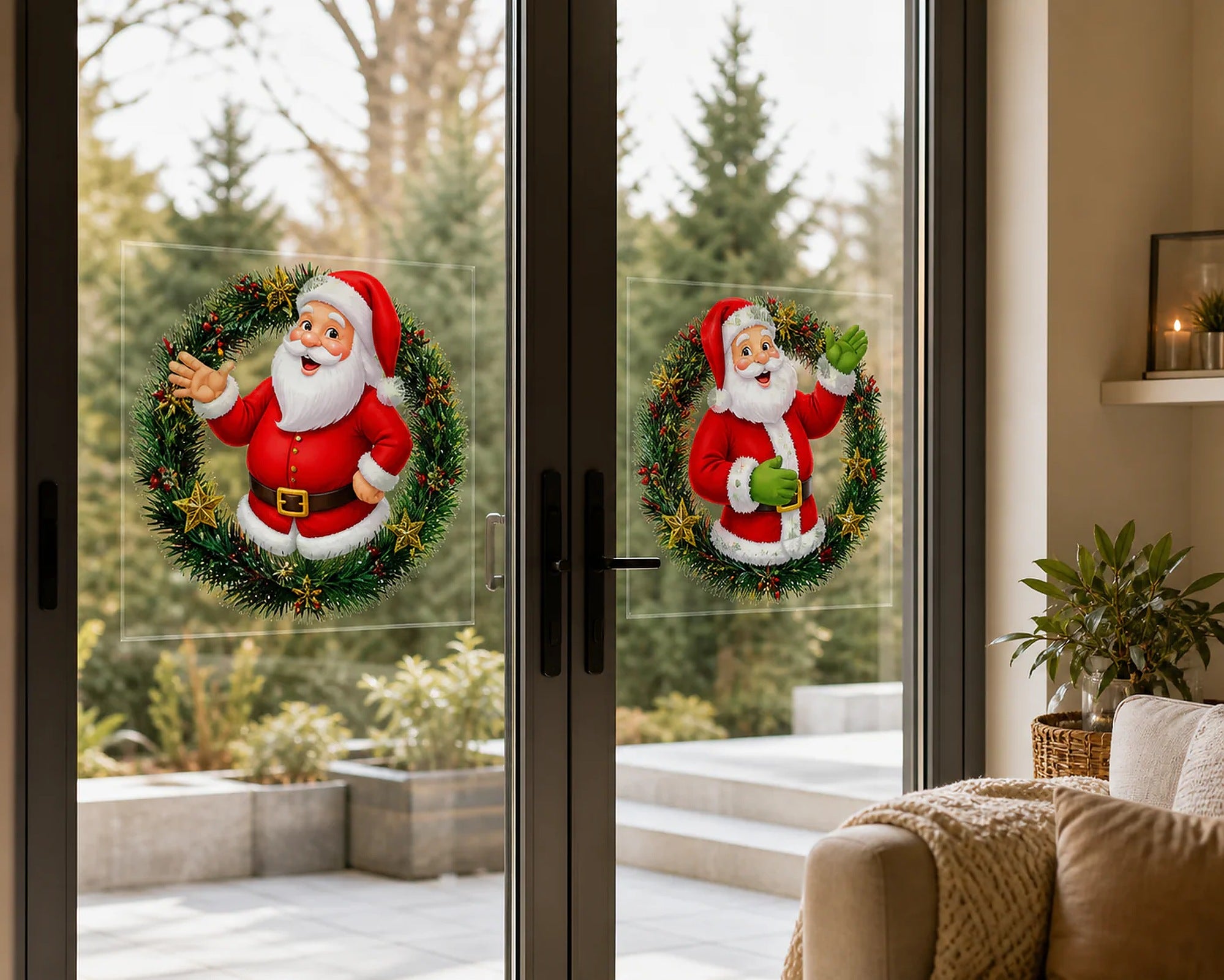 Cozy Haven Christmas Window Sticker Set styled lighting view 3