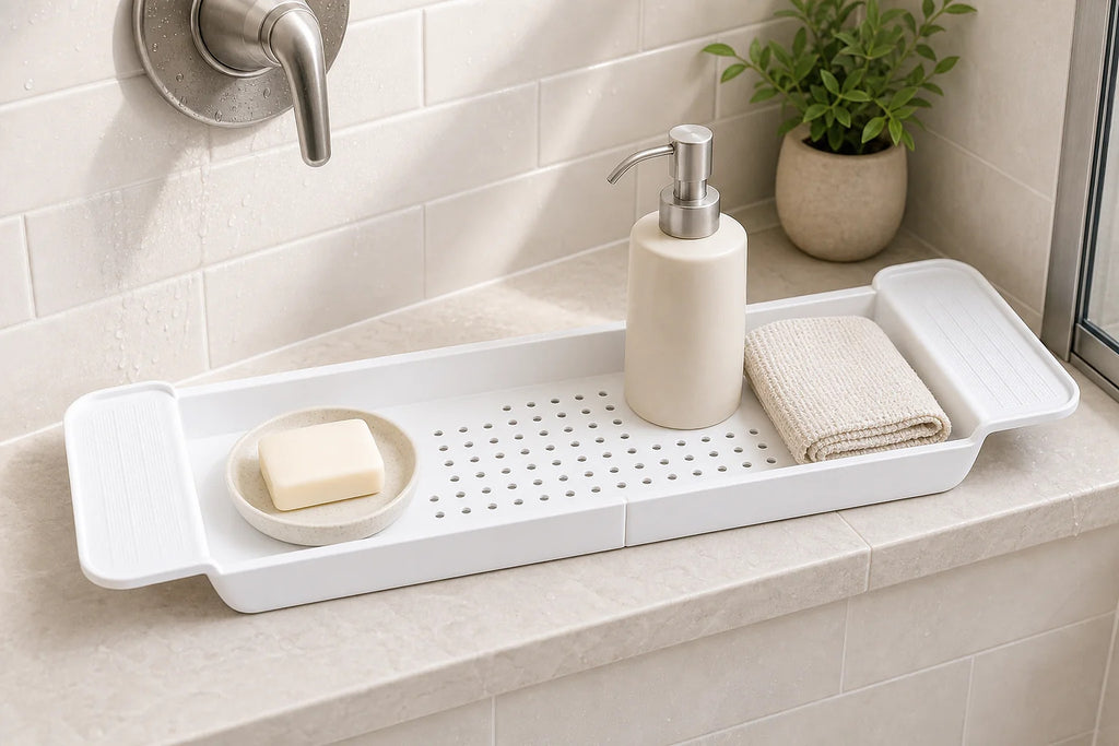 Cozy Haven Black or White Bathtub Bridge Tray lifestyle image 4