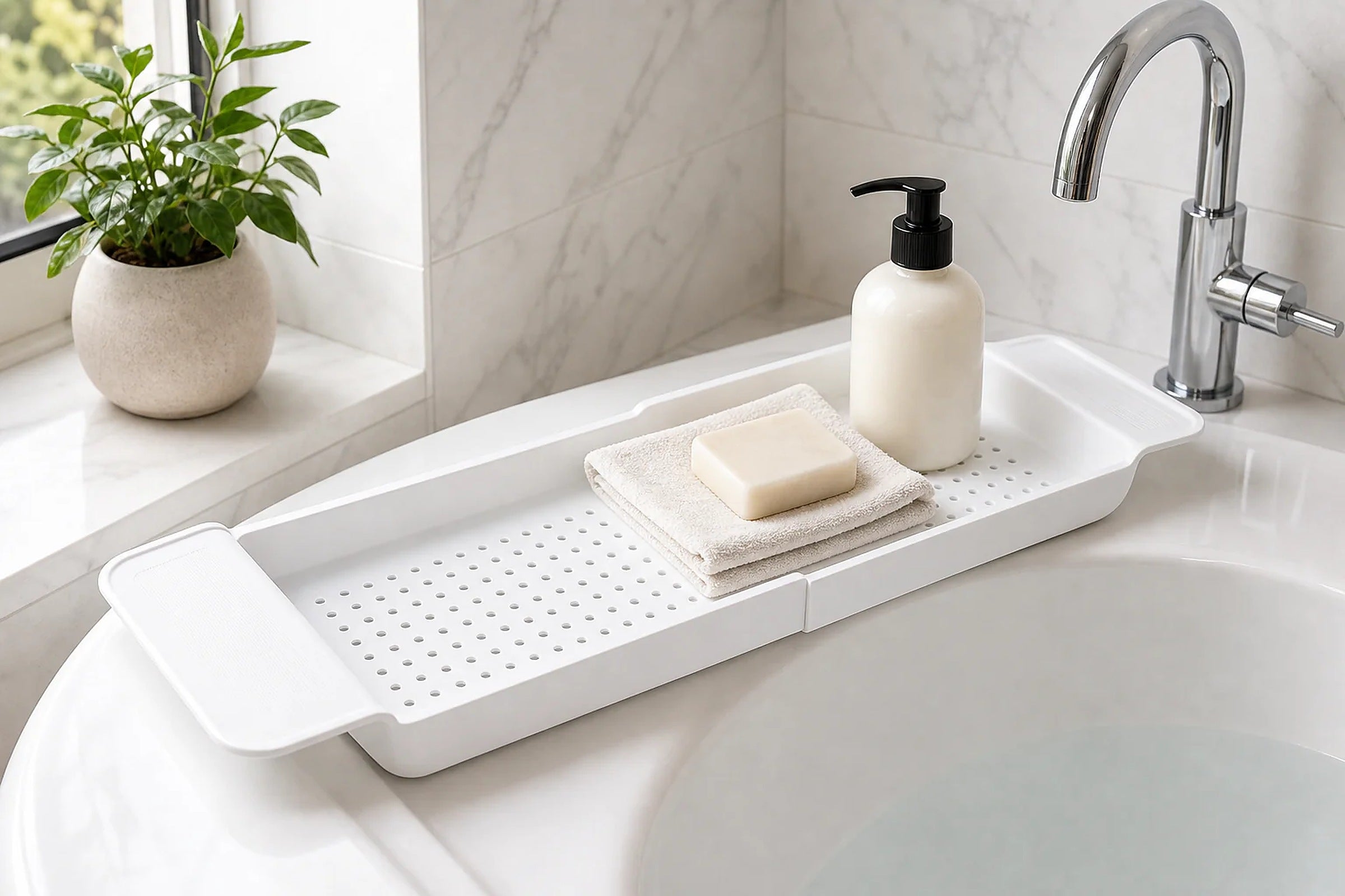 Cozy Haven Black or White Bathtub Bridge Tray lifestyle image 6