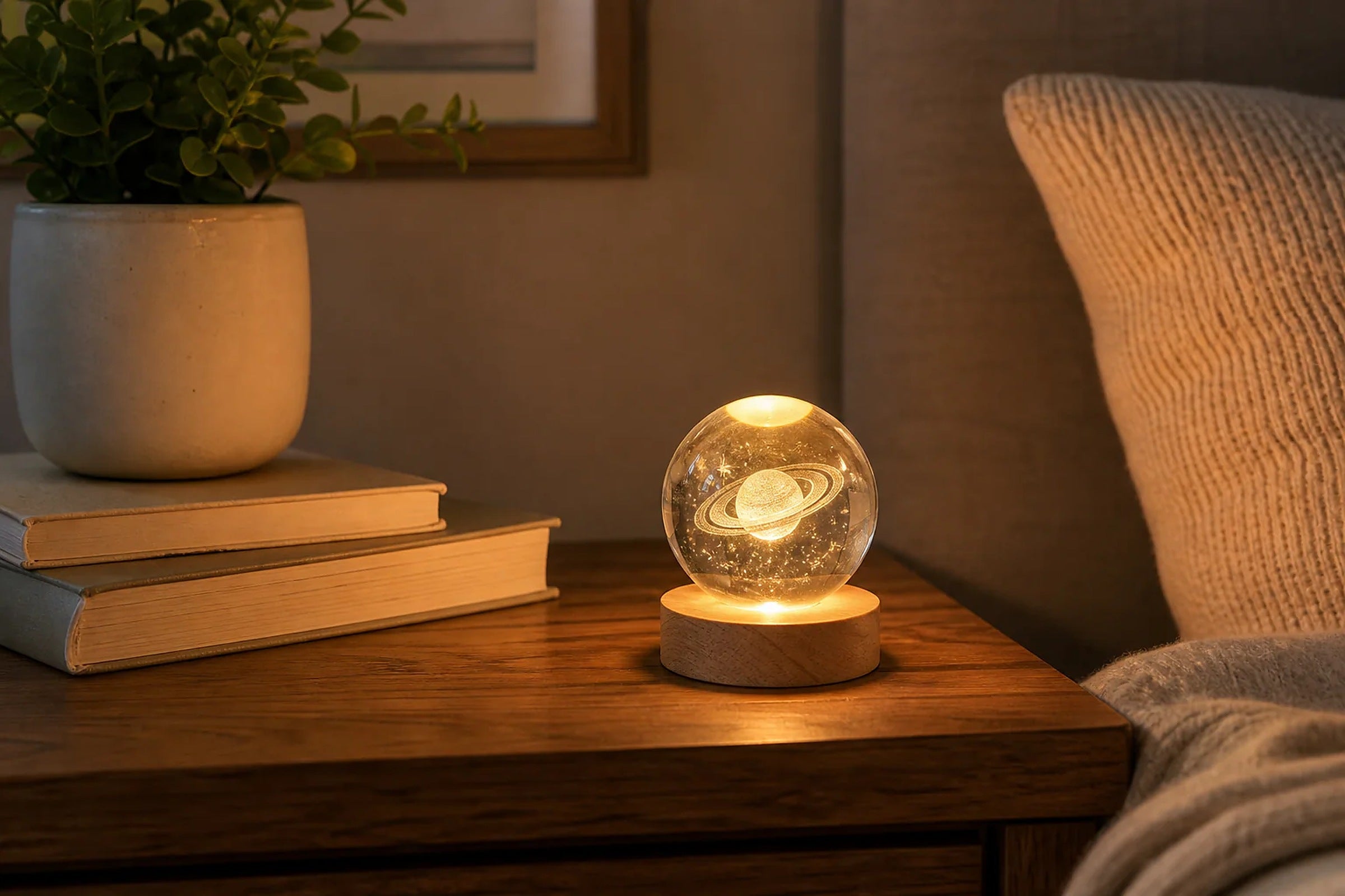 Cozy Haven Mini Crystal Ball Night Light styled lighting view 3
