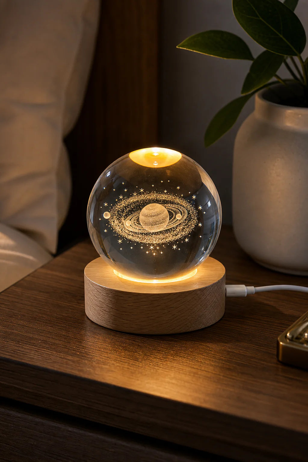 Cozy Haven Mini Crystal Ball Night Light styled lighting view 4