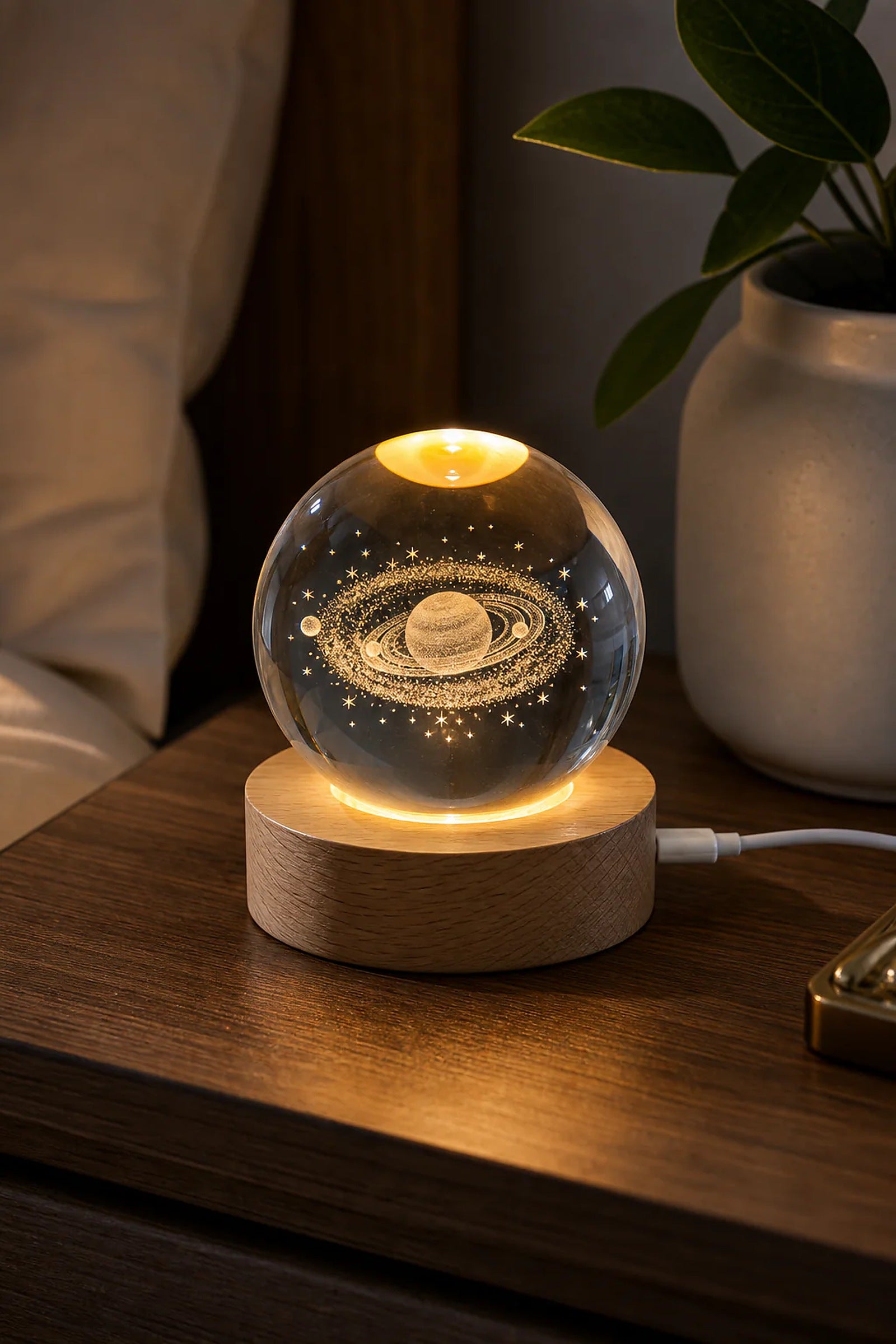 Cozy Haven Mini Crystal Ball Night Light styled lighting view 4