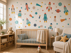 Cozy Haven Removable Nursery Wall Decal Sheets - Space Decals - 2 Sheets