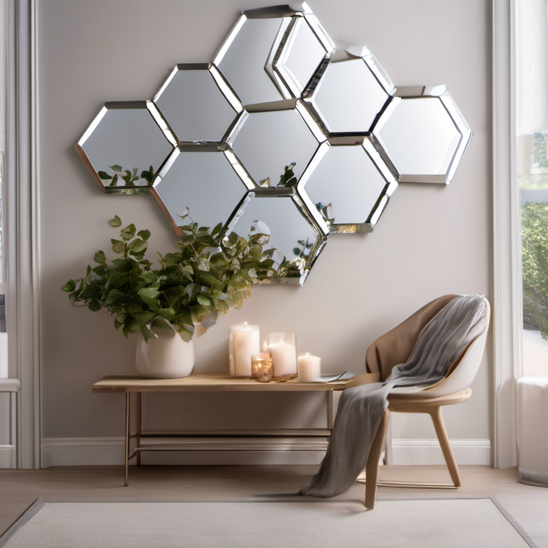 Cozy Haven lifestyle image for Cozy Haven Hexagon Mirror Wall Tiles Set - 12 Pack Geometric Acrylic Reflective Decor Stickers - Living Room & Bedroom