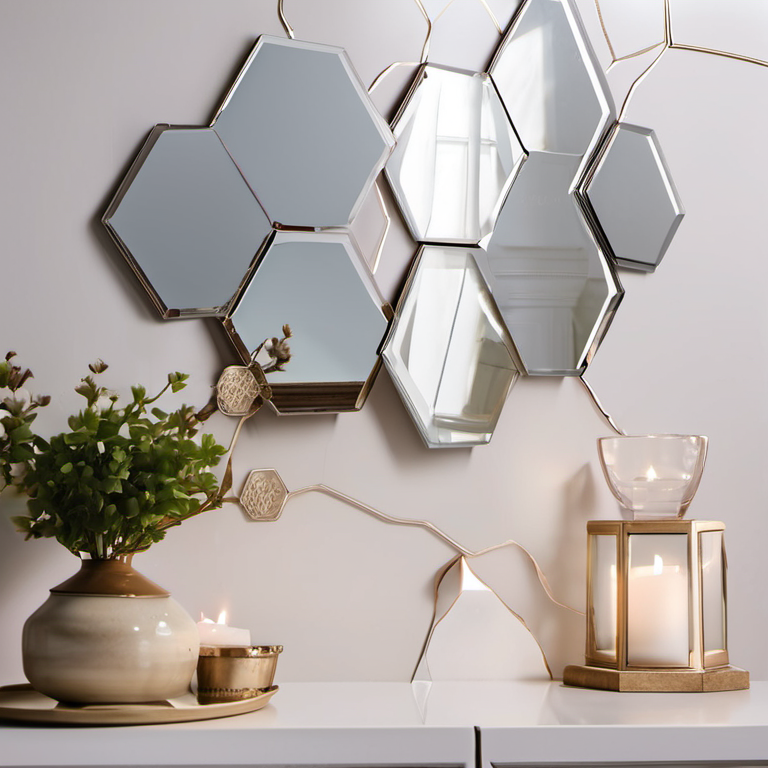 Cozy Haven lifestyle image for Cozy Haven Hexagon Mirror Wall Tiles Set - 12 Pack Geometric Acrylic Reflective Decor Stickers - Living Room & Bedroom