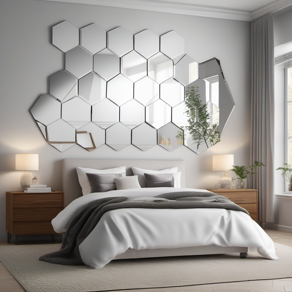 Cozy Haven lifestyle image for Cozy Haven Hexagon Mirror Wall Tiles Set - 12 Pack Geometric Acrylic Reflective Decor Stickers - Living Room & Bedroom