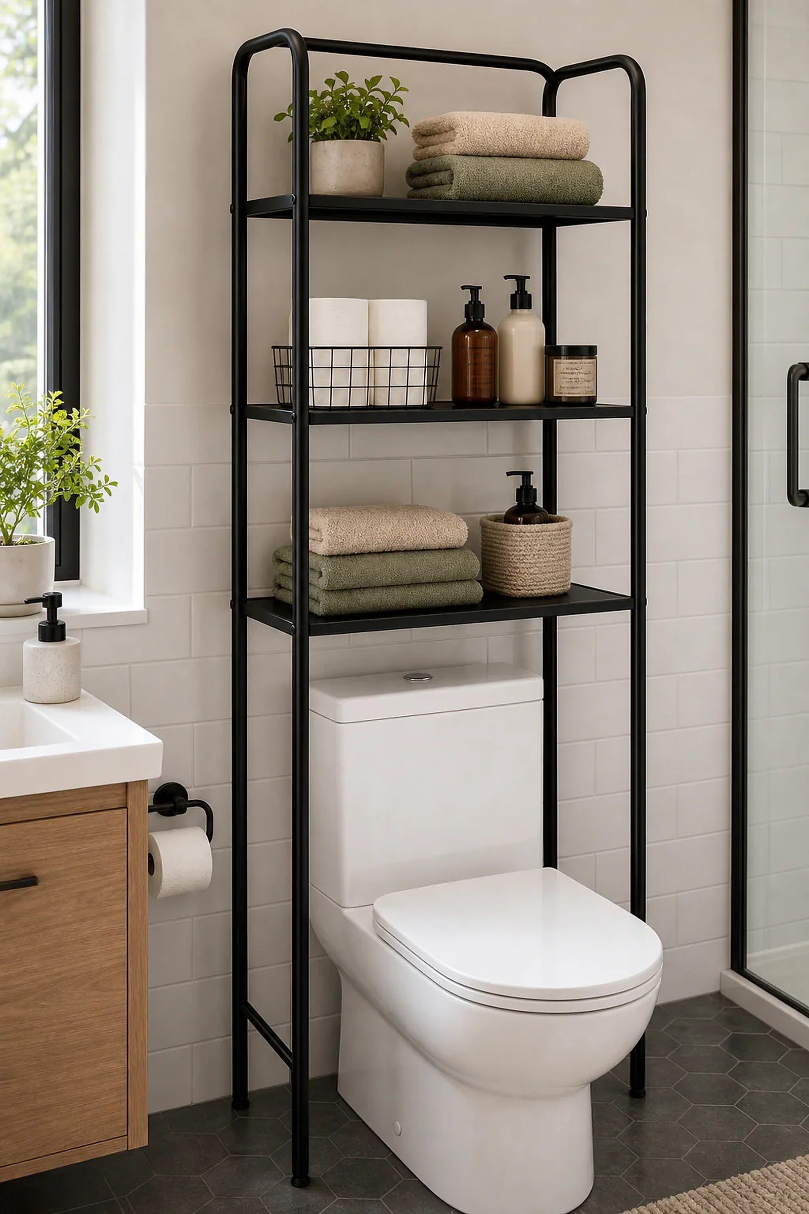 Cozy Haven Black 3-Tier Over-Toilet Storage Rack lifestyle image 2