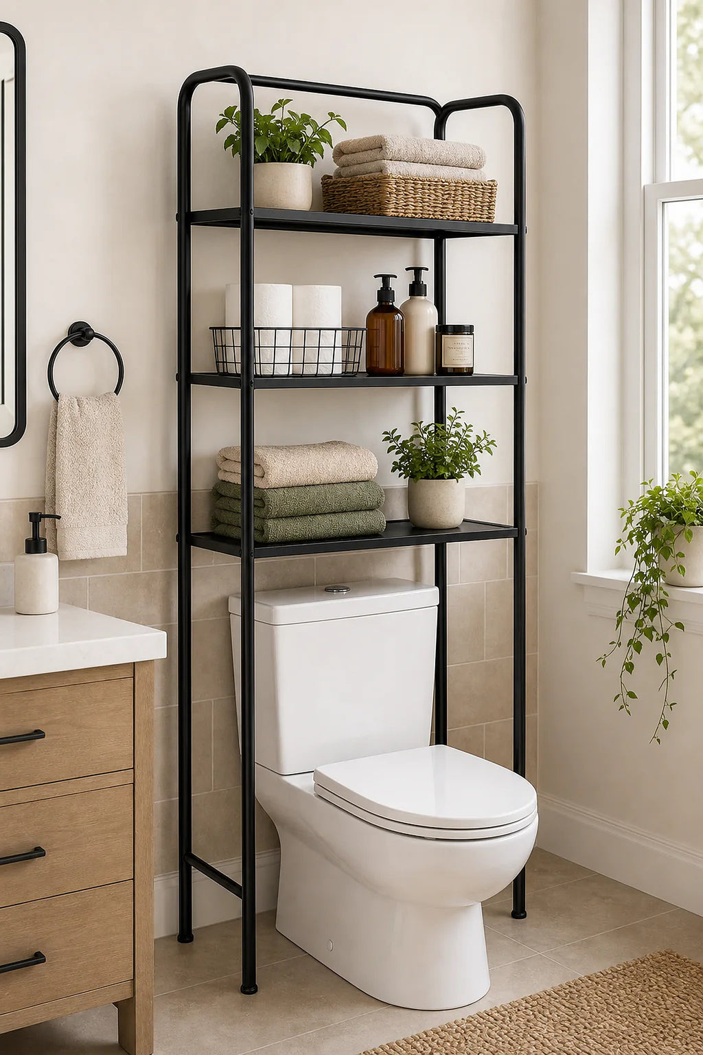 Cozy Haven Black 3-Tier Over-Toilet Storage Rack lifestyle image 3