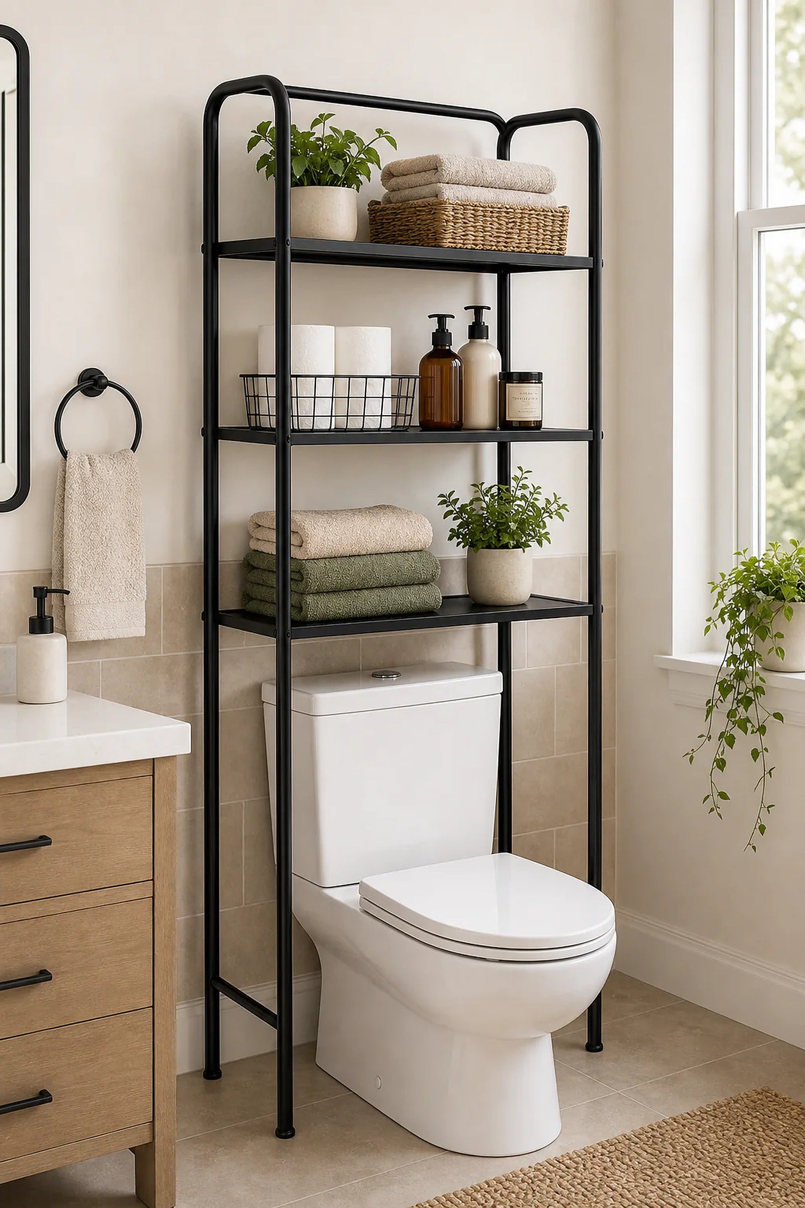 Cozy Haven Black 3-Tier Over-Toilet Storage Rack lifestyle image 3