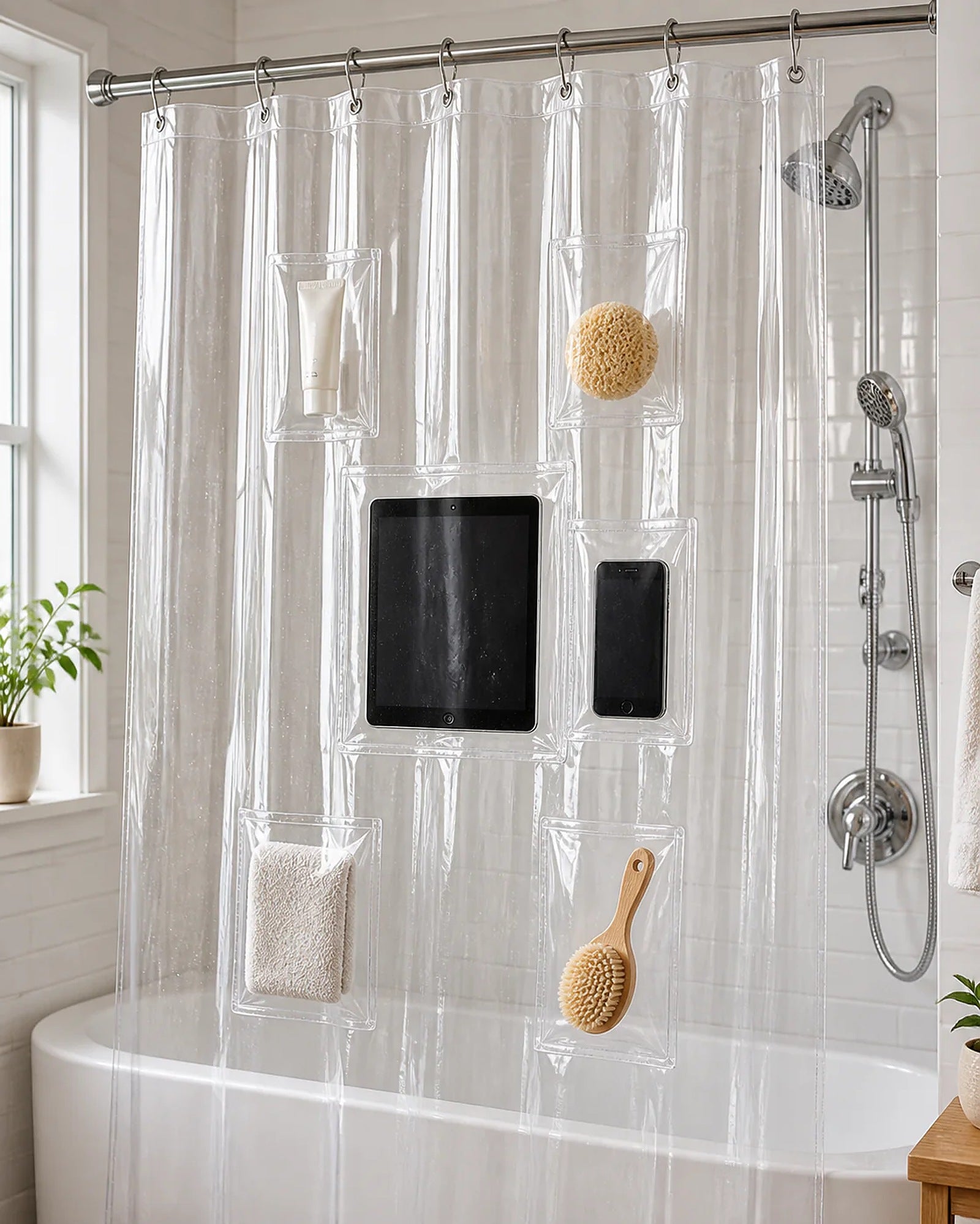 Cozy Haven Clear Shower Curtain with Pockets - 72 x 72 in lifestyle image 1