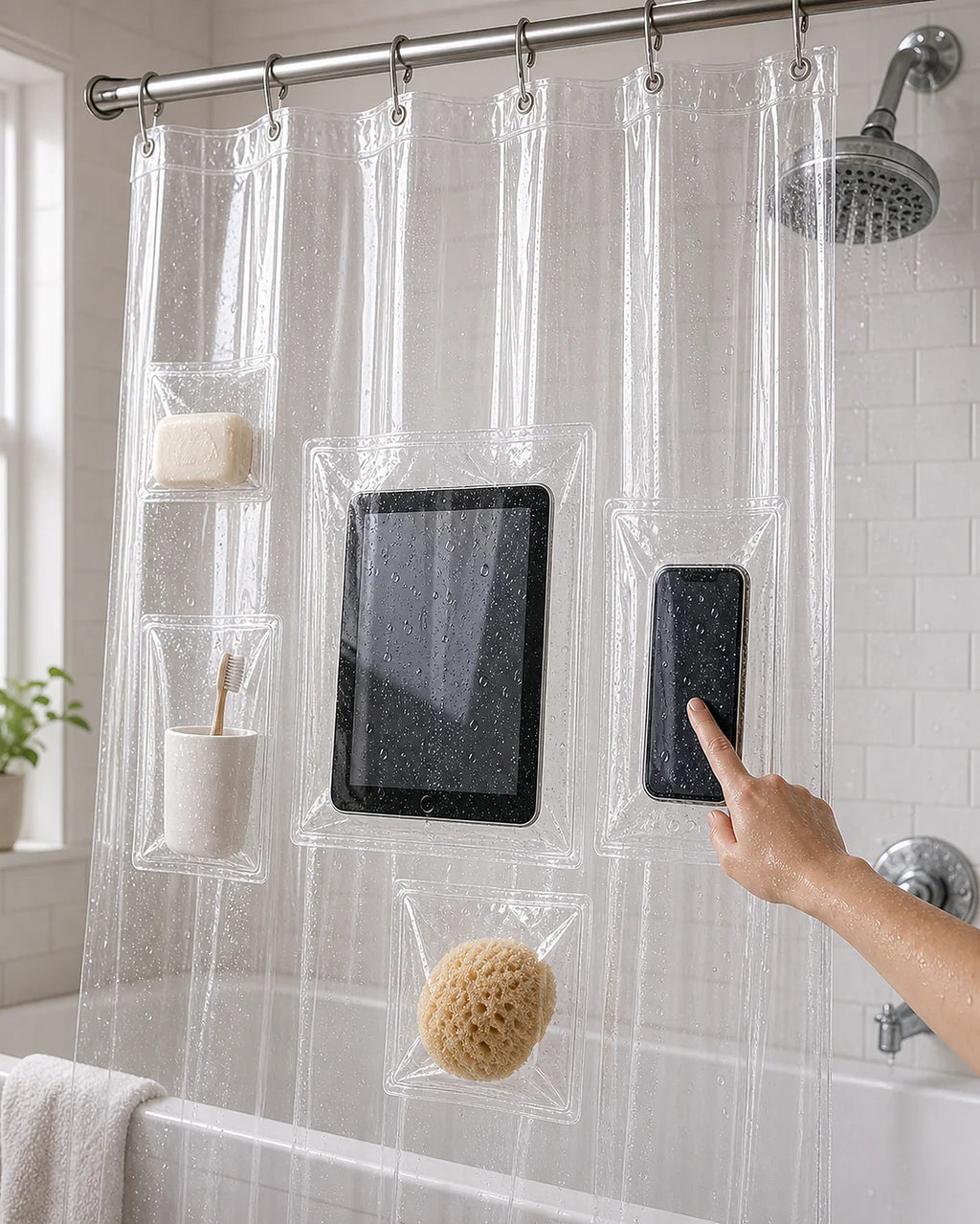 Cozy Haven Clear Shower Curtain with Pockets - 72 x 72 in lifestyle image 2