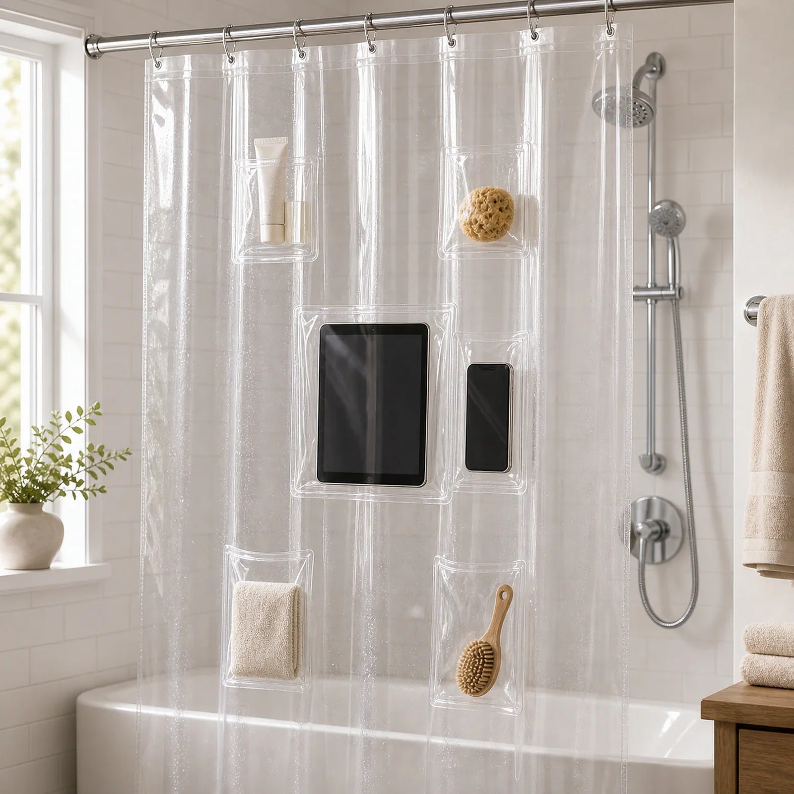 Cozy Haven Clear Shower Curtain with Pockets - 72 x 72 in lifestyle image 3