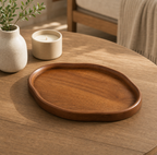 Organic wooden serving tray shown from the side