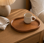 Natural wood serving tray close product view