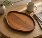 Large wooden serving tray styled for table and hosting use