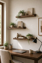Cozy Haven Floating Wall Shelves Set styled lighting view 5