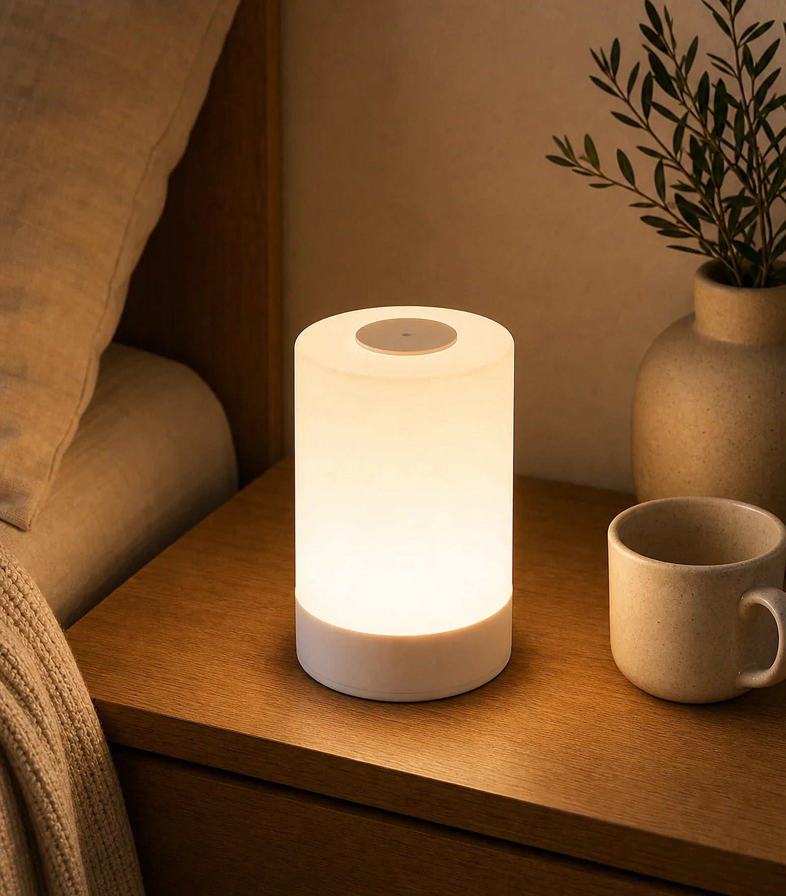 Cozy Haven Cylinder LED Bedside Night Light styled lighting view 2