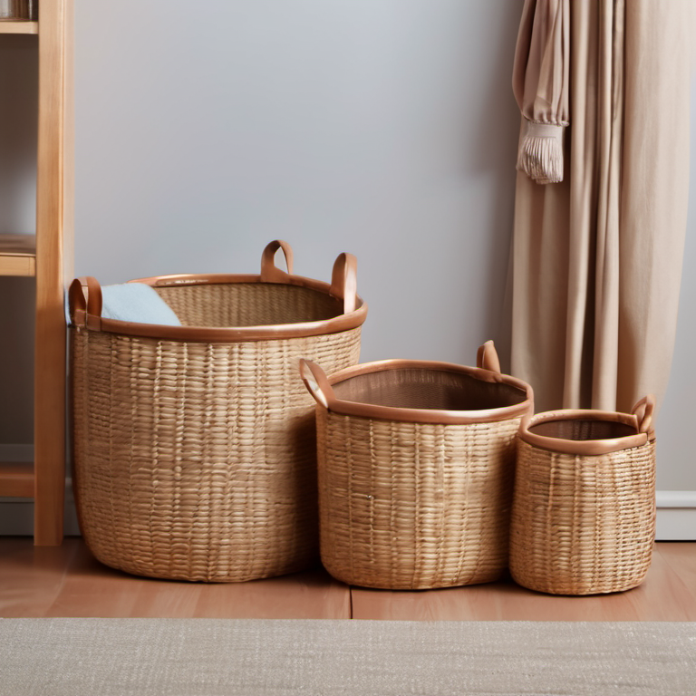 Cozy Haven lifestyle image for Cozy Haven Rattan Storage Basket Set - 3 Pack Woven Seagrass Organizer Bins with Handles - Living Room