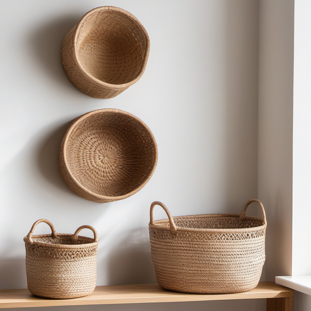 Cozy Haven lifestyle image for Cozy Haven Rattan Storage Basket Set - 3 Pack Woven Seagrass Organizer Bins with Handles - Living Room