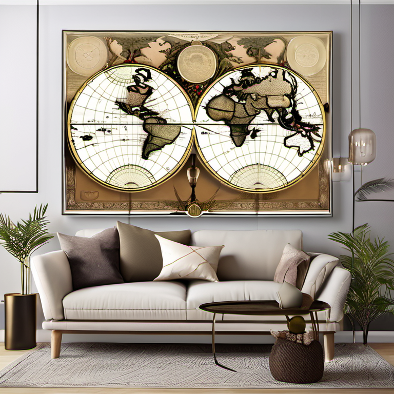 Cozy Haven console wall lifestyle image for Cozy Haven Vintage Map Wall Art Canvas Set - 3 Piece World Travel Prints 12x16 Inch Framed - Living Room & Bedroom