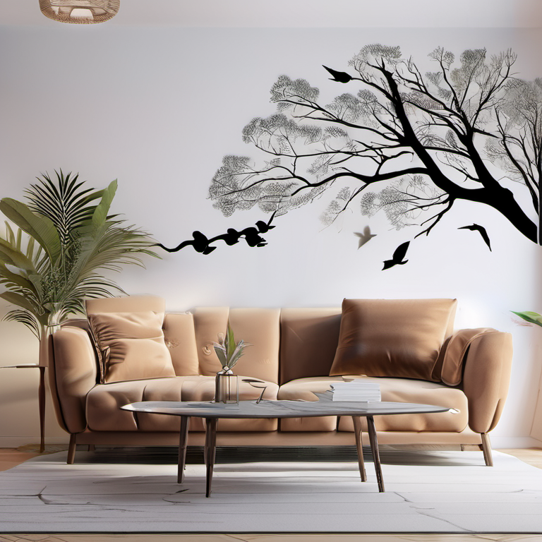 Cozy Haven bedroom wall lifestyle image for Cozy Haven Removable Wall Decal Stickers Set - Large Tree Branch with Birds Nature Scene 60x40 inch - Living Room & Bedroom