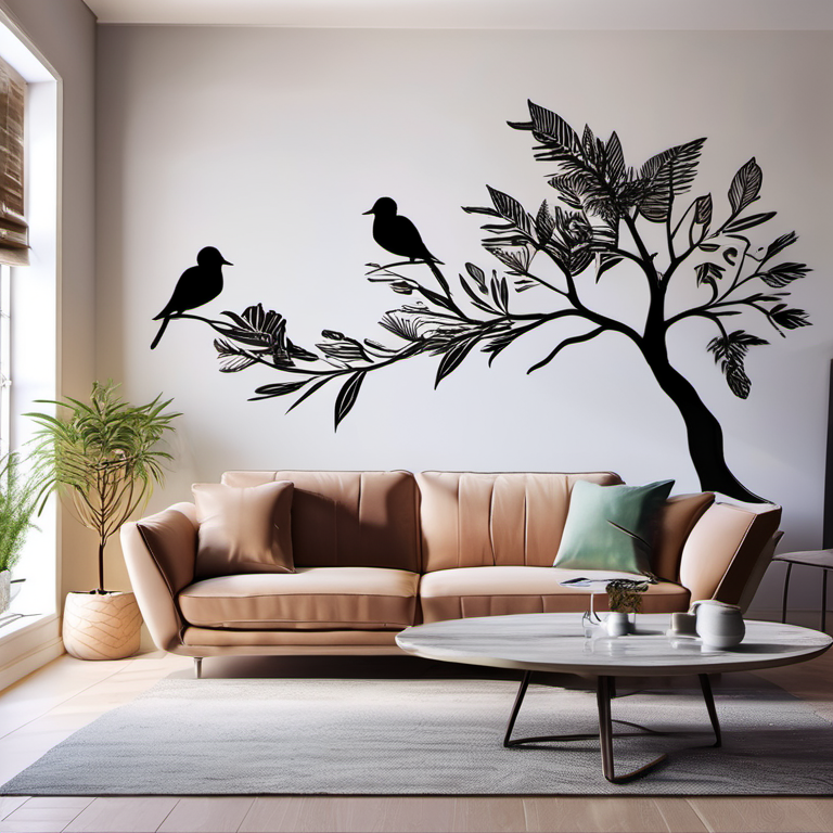 Cozy Haven console wall lifestyle image for Cozy Haven Removable Wall Decal Stickers Set - Large Tree Branch with Birds Nature Scene 60x40 inch - Living Room & Bedroom