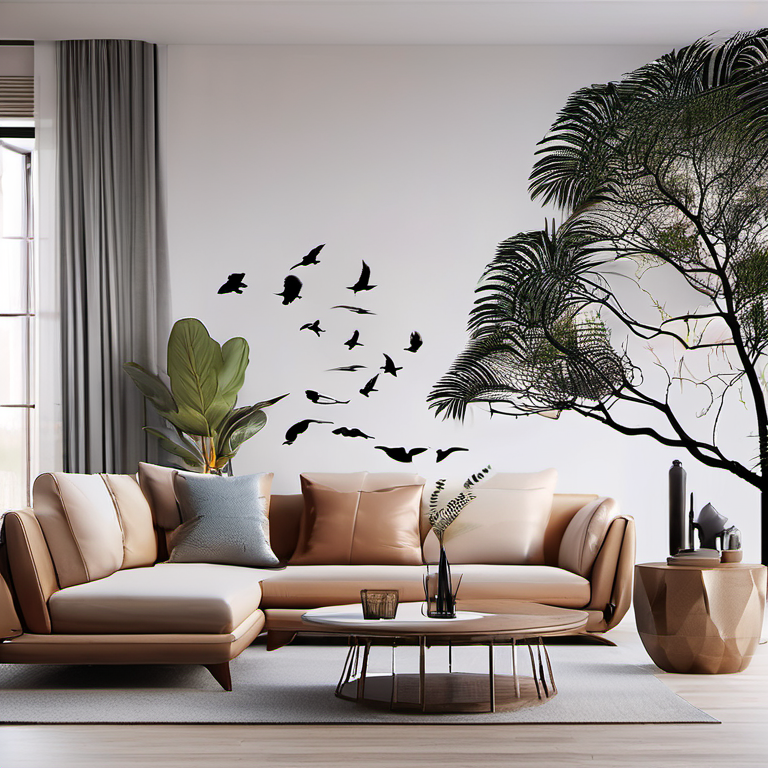 Cozy Haven detail installed lifestyle image for Cozy Haven Removable Wall Decal Stickers Set - Large Tree Branch with Birds Nature Scene 60x40 inch - Living Room & Bedroom