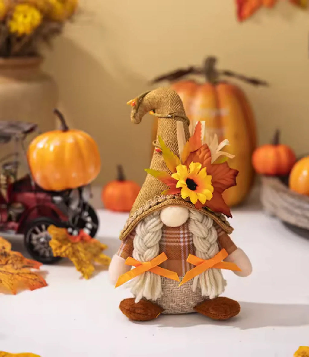 Cozy Haven Thanksgiving Gnome Figurine Collection lifestyle image 3 for Brown Sunflower Braids