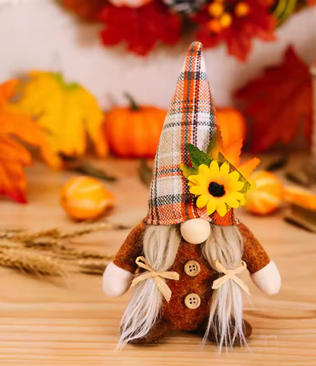 Cozy Haven Thanksgiving Gnome Figurine Collection lifestyle image 4 for Plaid Hat Braids