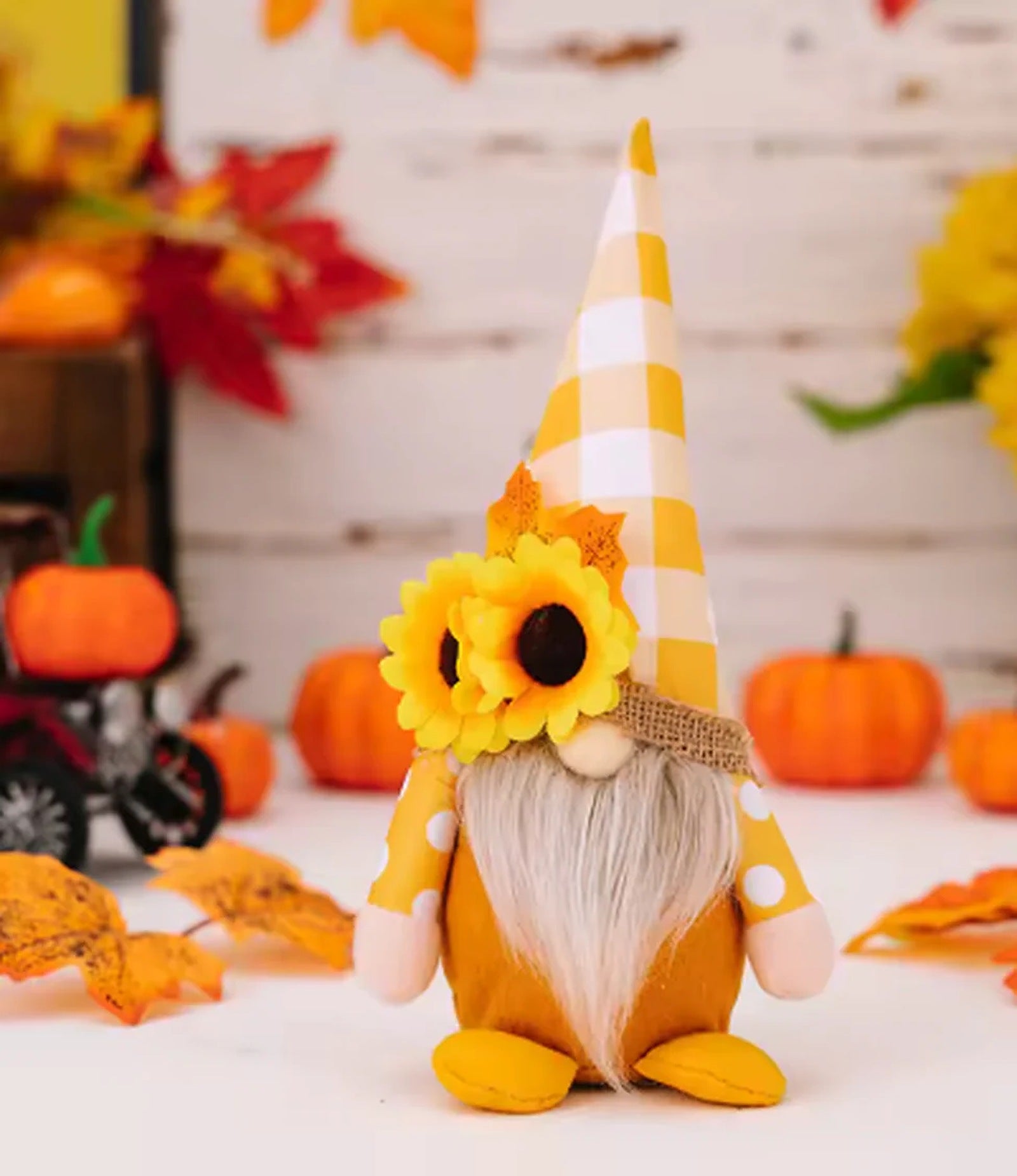 Cozy Haven Thanksgiving Gnome Figurine Collection lifestyle image 5 for Yellow Striped Hat Beard