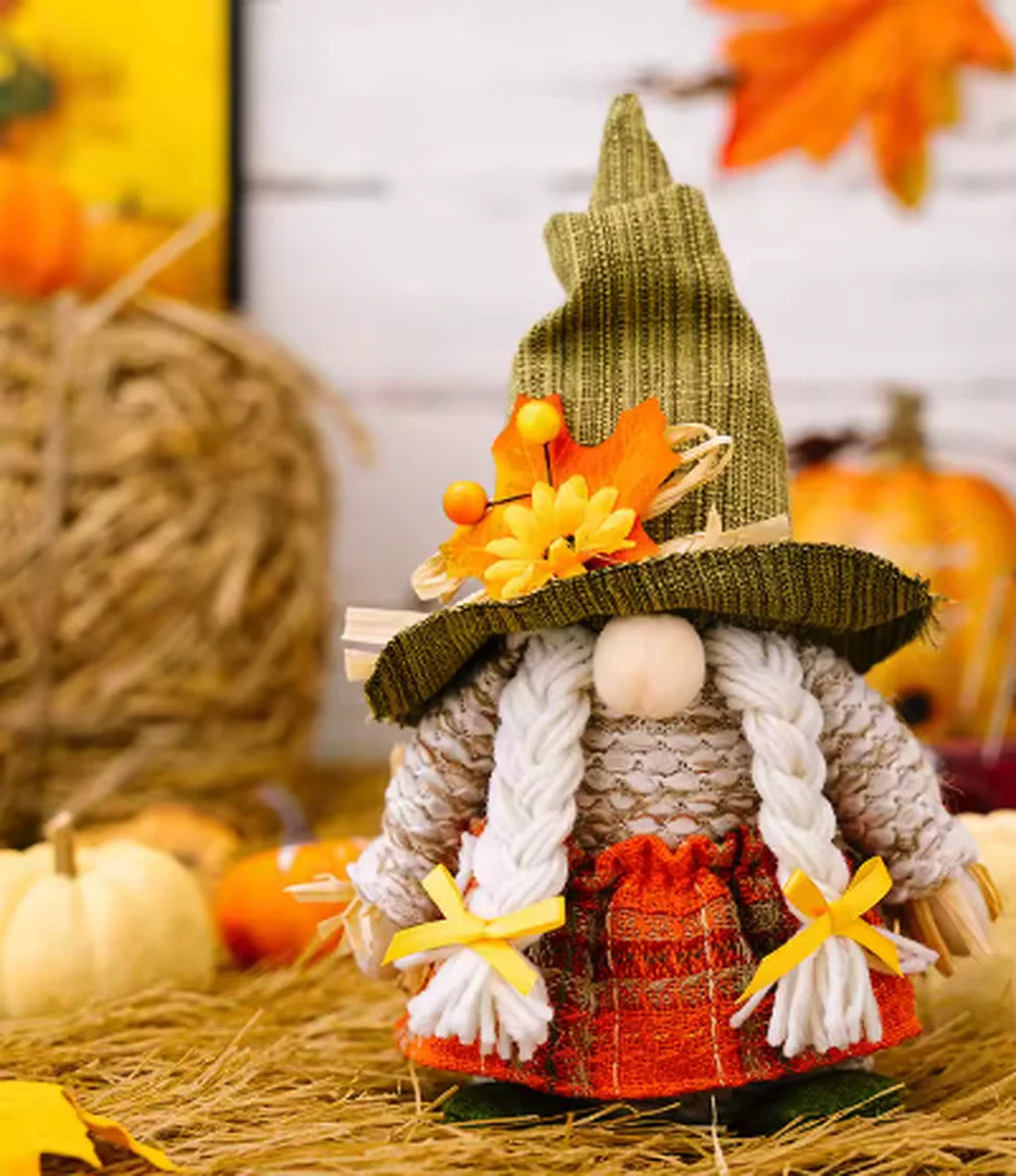 Cozy Haven Thanksgiving Gnome Figurine Collection lifestyle image 7 for Green Hat Braids